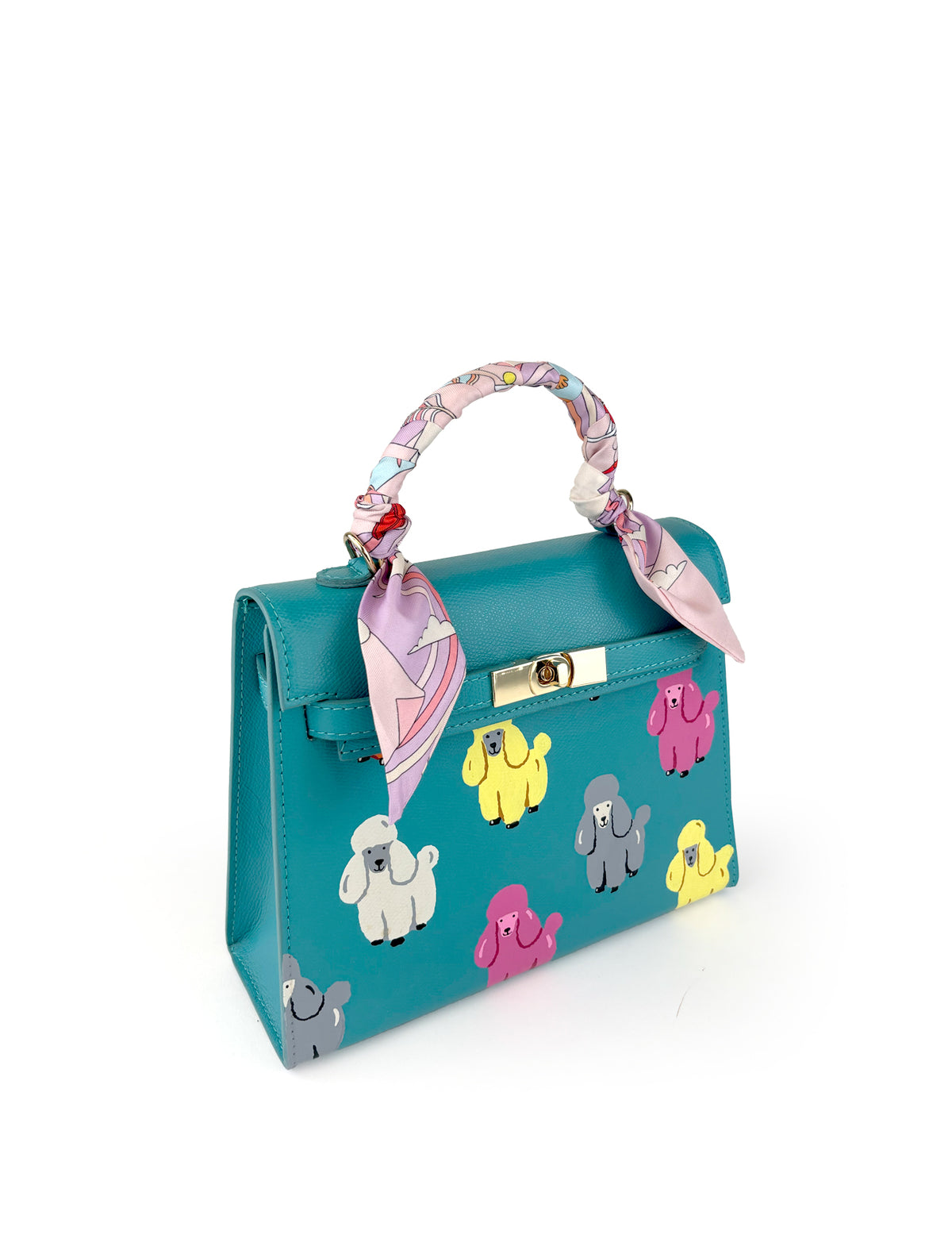 Odette Hand-Painted Leather Crossbody Bag – Poodles (W&B)