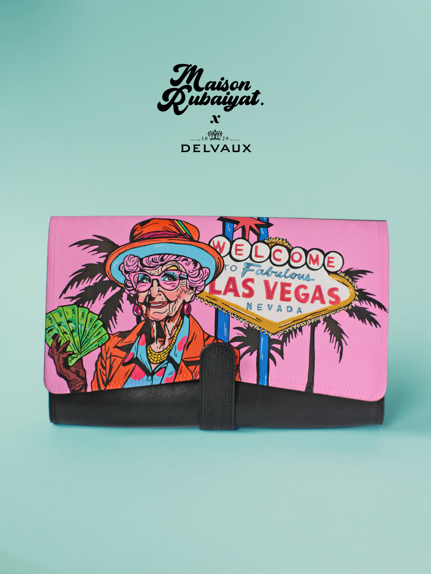 VINTAGE DELVAUX BLACK CLUTCH - LAS VEGAS