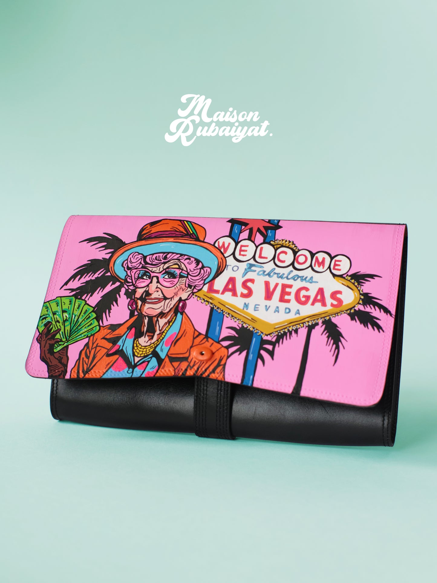 VINTAGE DELVAUX BLACK CLUTCH - LAS VEGAS