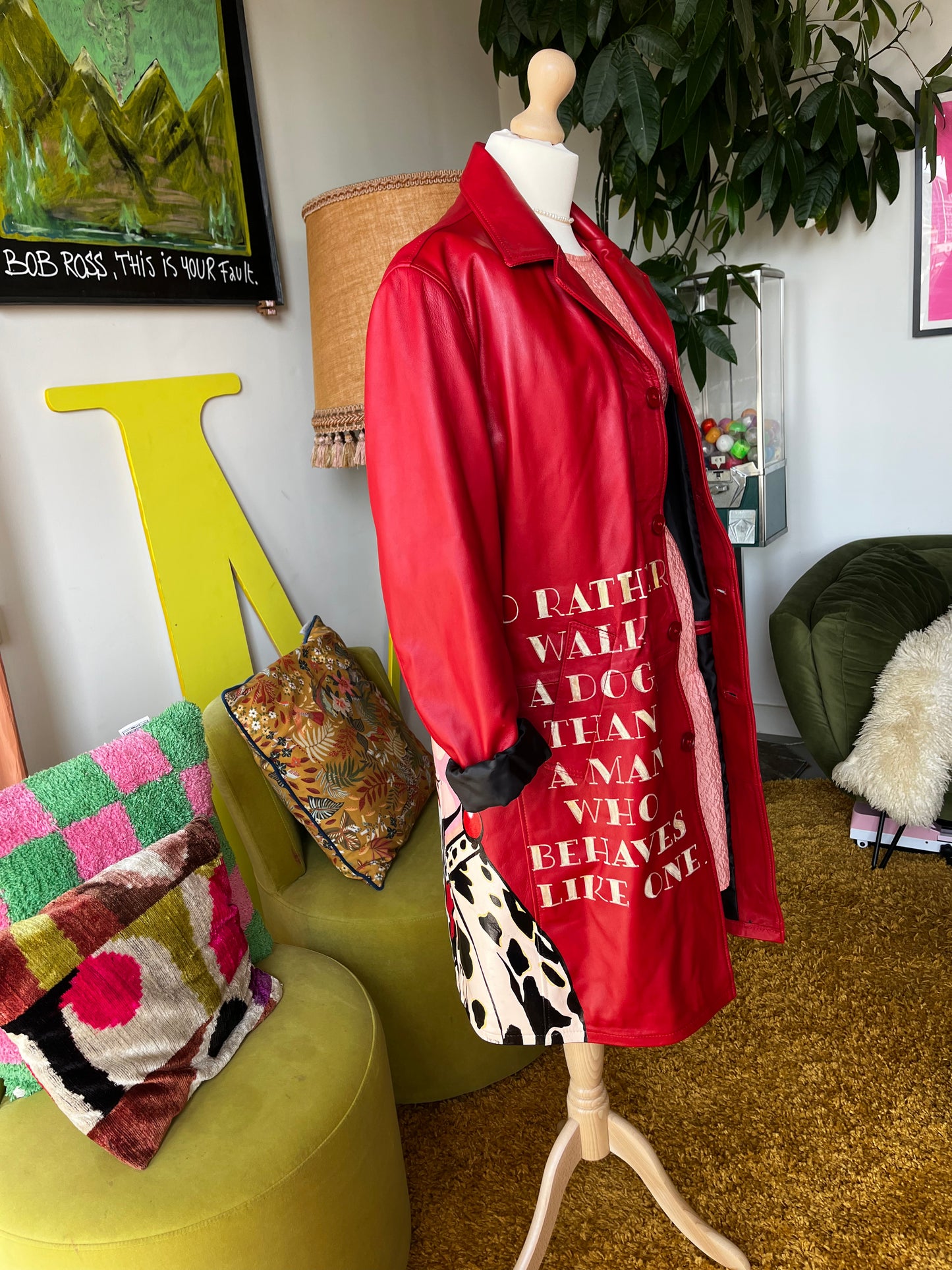 RED LONG LEATHER TRENCH COAT - DALMATIAN