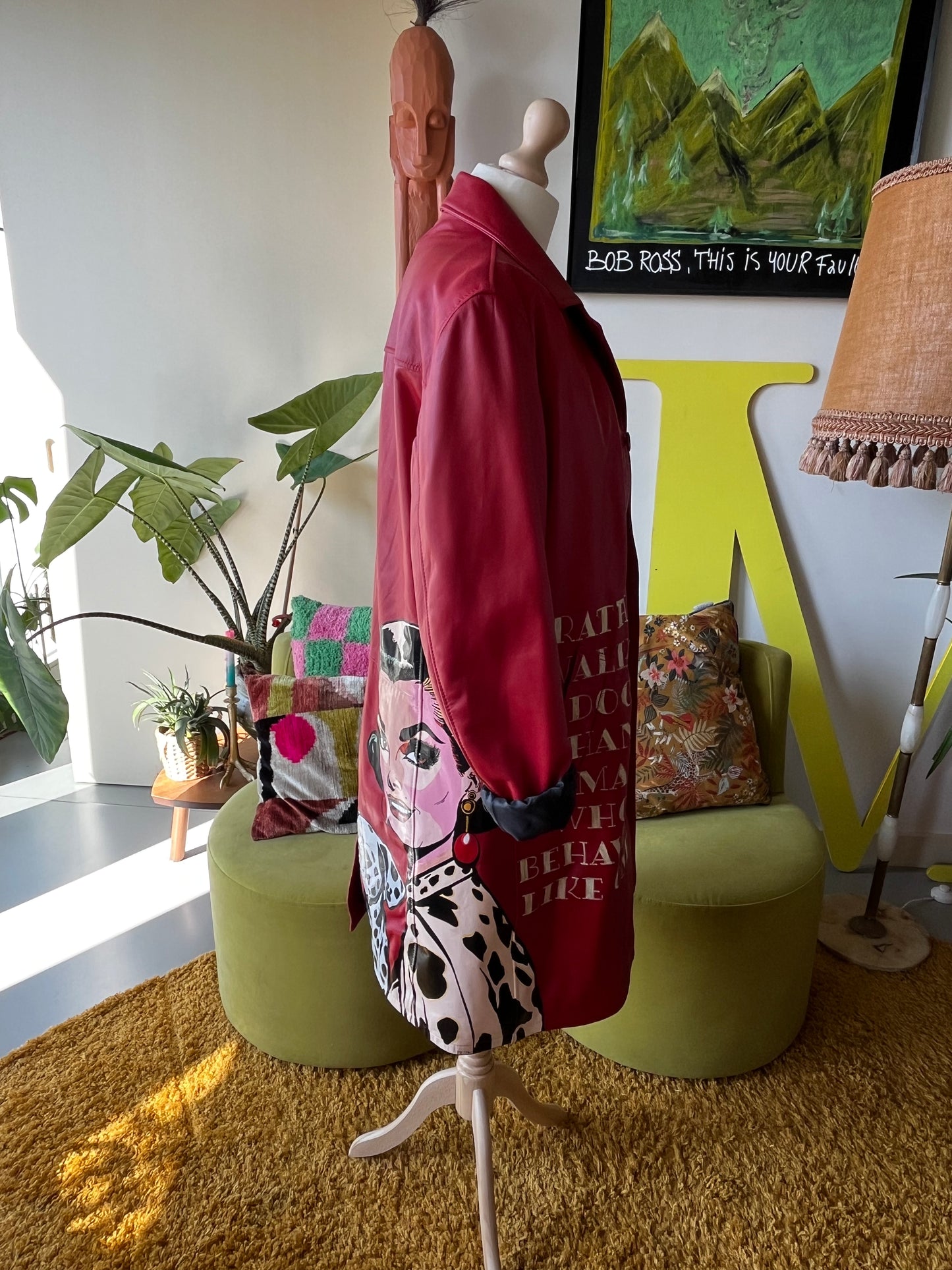 RED LONG LEATHER TRENCH COAT - DALMATIAN